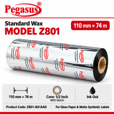 Standard Wax-Z801,110mmx74mtr,,0.5 inch core With Notch,Ink Out